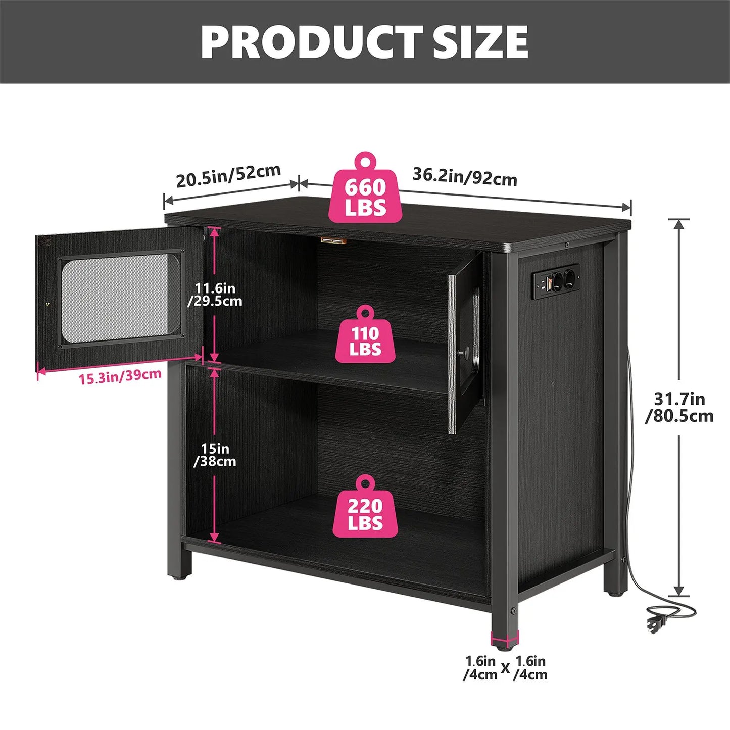 40-50 Gallon Aquarium Stand w/ Cabinet Storage,Fish Tank Stand Reptile Tank w/ Charging Station Adjustable Feet,Anti-tilt Device