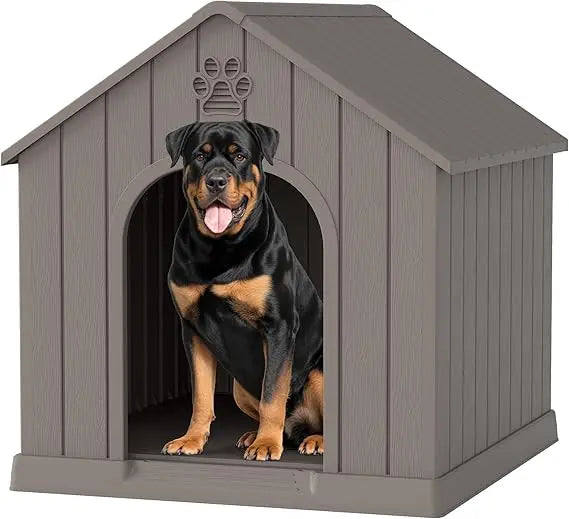 Indoor Outdoor Waterproof Dog House with Air Vents, Elevated Floor, Easy Assembly, Sturdy Puppy Shelter