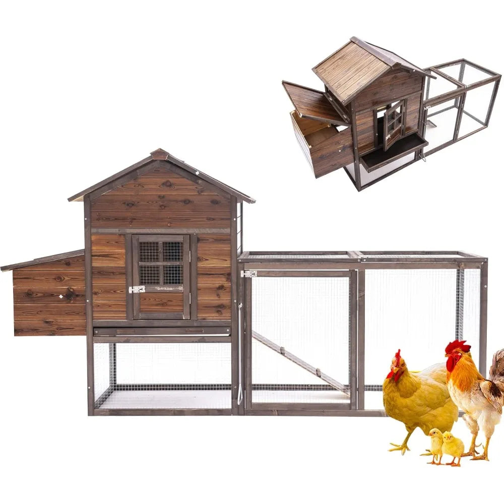 80'' Chicken Coop Wooden Hen Fence, Duck, Chicken Cage with Nesting Box & Removable Tray, Small Animal Hutch