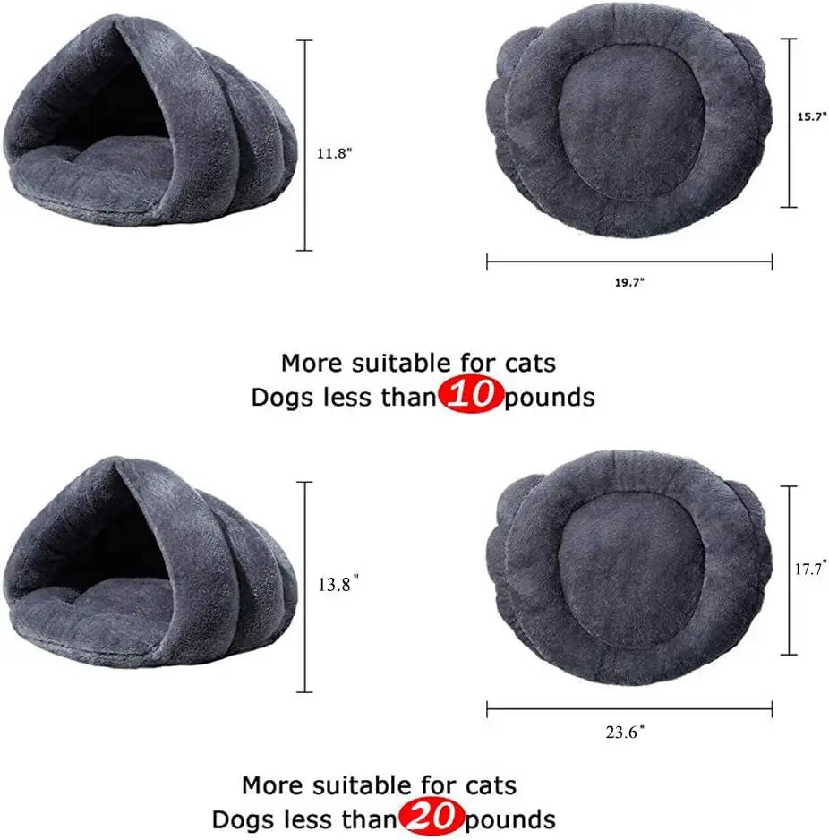 Pet Tent Cave Bed for Cats & Dogs - Warm Fleece Sleeping Bag, Cozy Burrow House for Small to Medium Pets