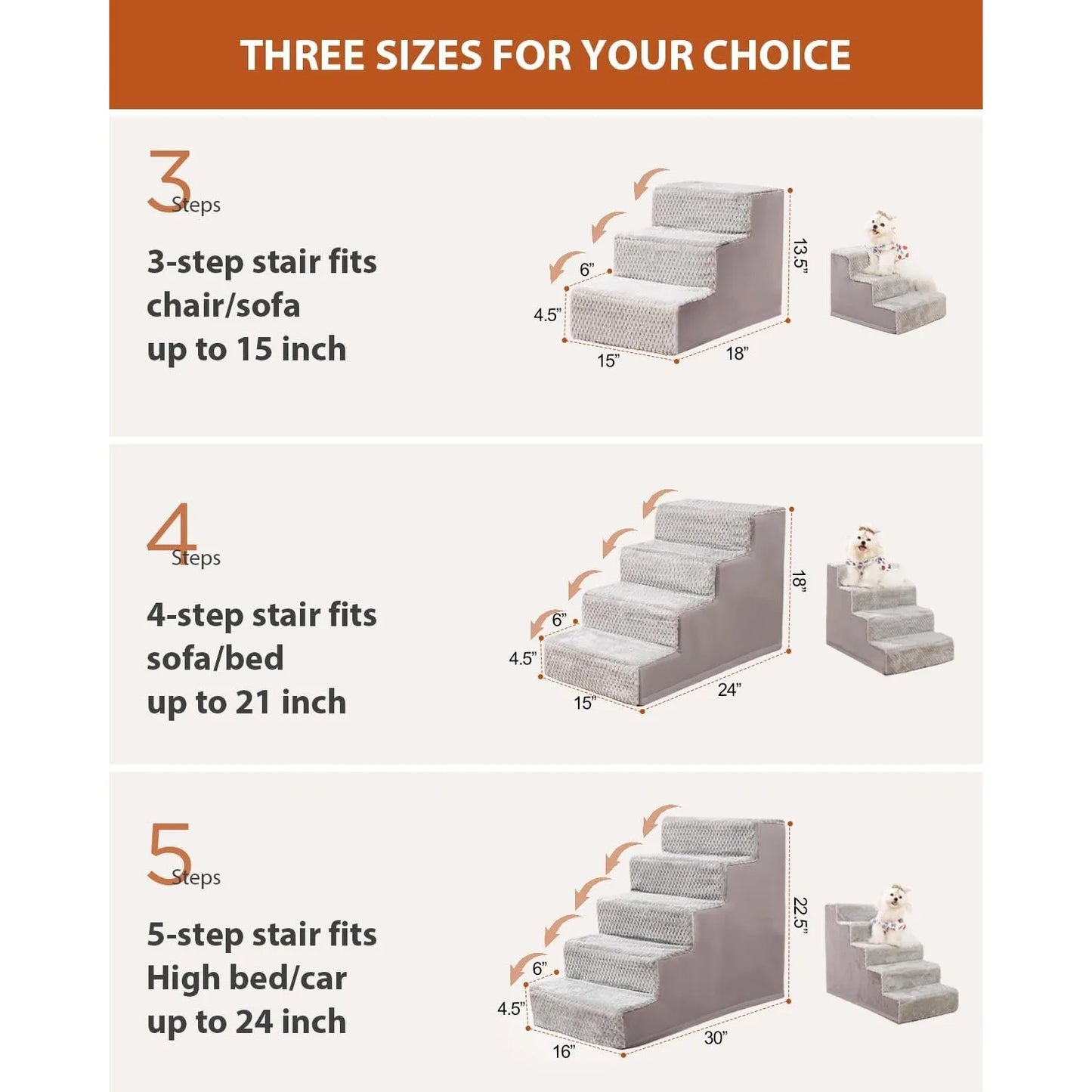 Dog specific dog ladder, 17.5 inches high, 4-step dog ladder, suitable for high bed sofas and light gray sofas
