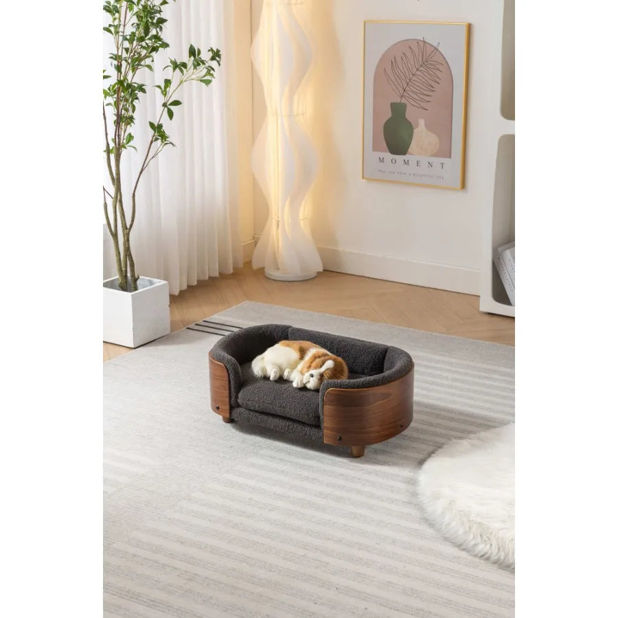 Scandinavian Elevated Dog Bed With Walnut Bent Wood Back