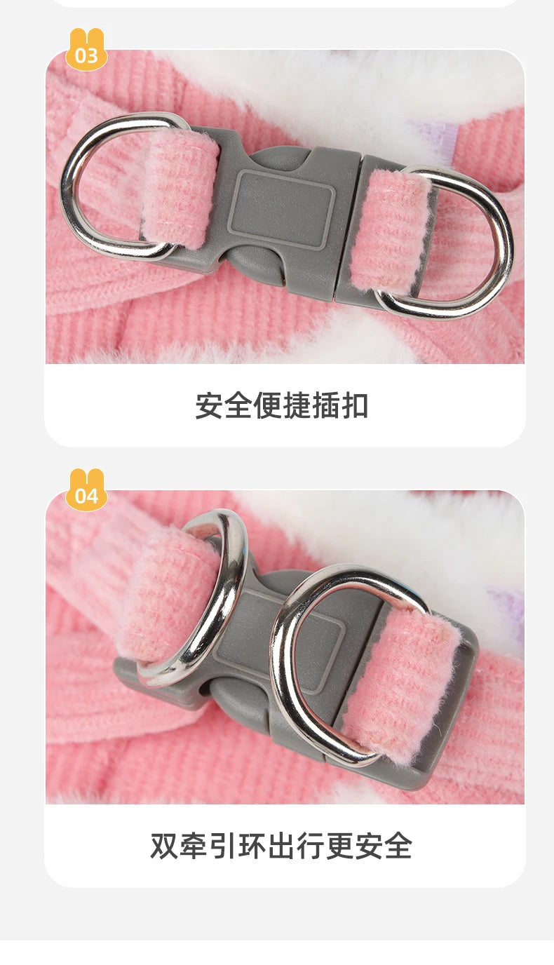 Autumn and Winter Warm Chihuahua Dog Harness with Fur, Pet Harness and Leash Set for Walking Dogs, Puppy Yorkies