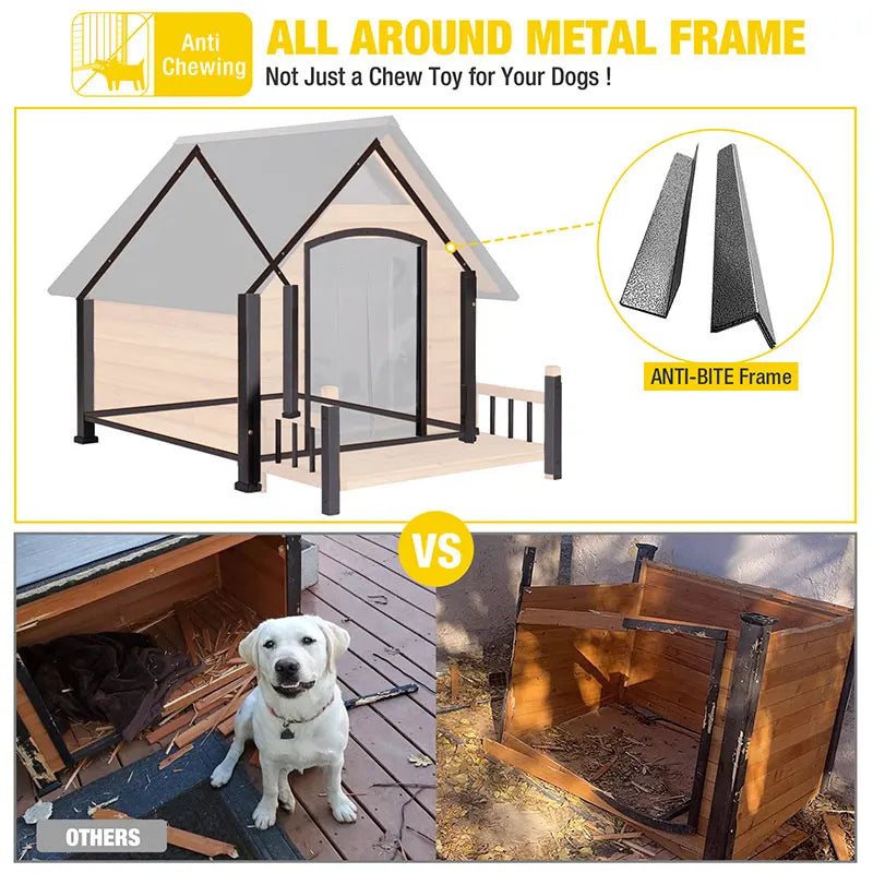 Insulated Dog House with Liner Inside| Iron Frame - Large 37.4"(L) x 50.9" (W) x 37.2"(H)