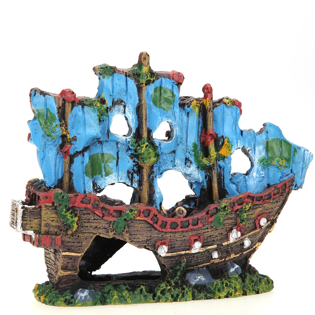 Pirate Ship Wreck Ship Resin Ornament Wreck Sunk Ship Landscape Sailing Boat Cave Fish Playing Toys Aquarium Accessories