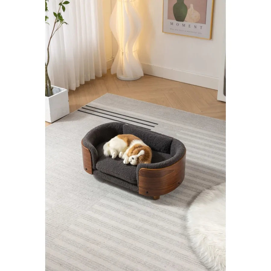 Scandinavian Elevated Dog Bed With Walnut Bent Wood Back