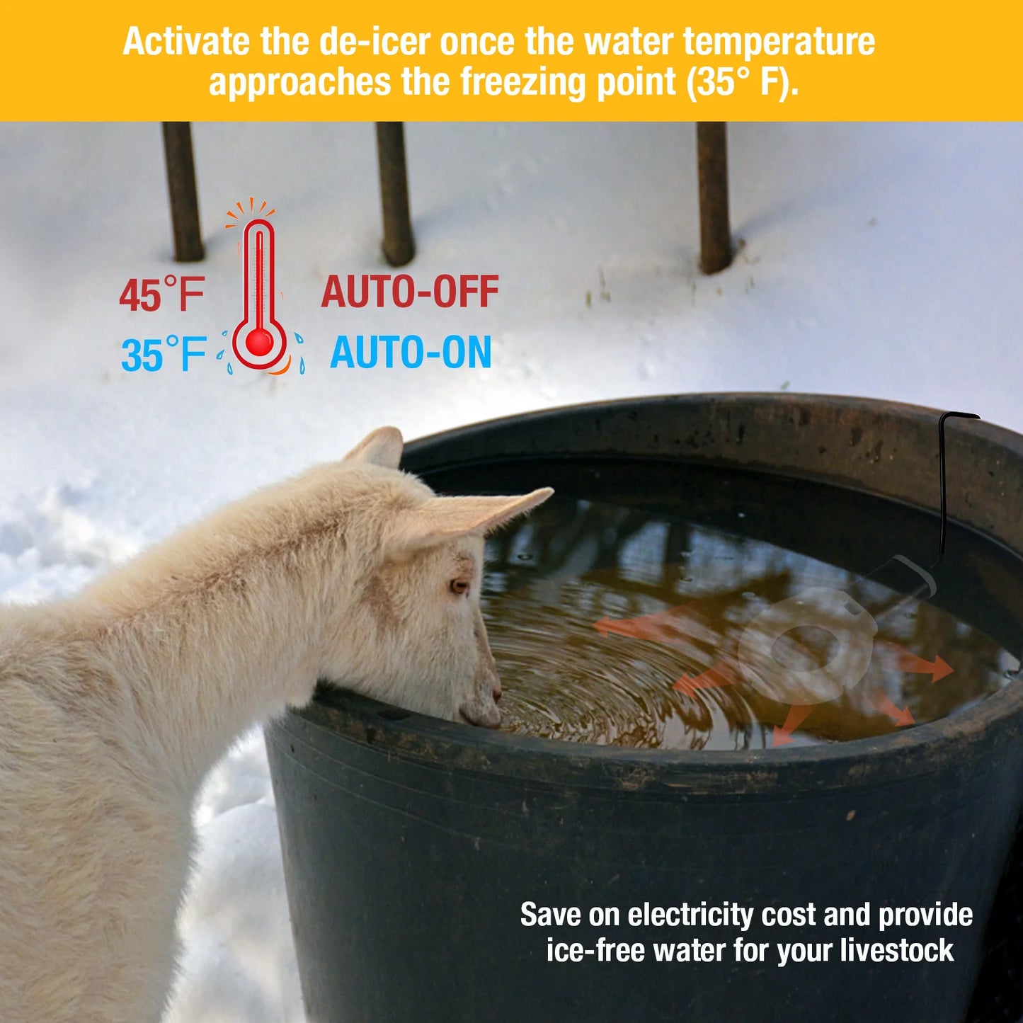 Submergible Cast Aluminum Thermostatic Control Bird Bath Heater De-Icer for Livestock Poultry Birds Cows Horses Drink Water