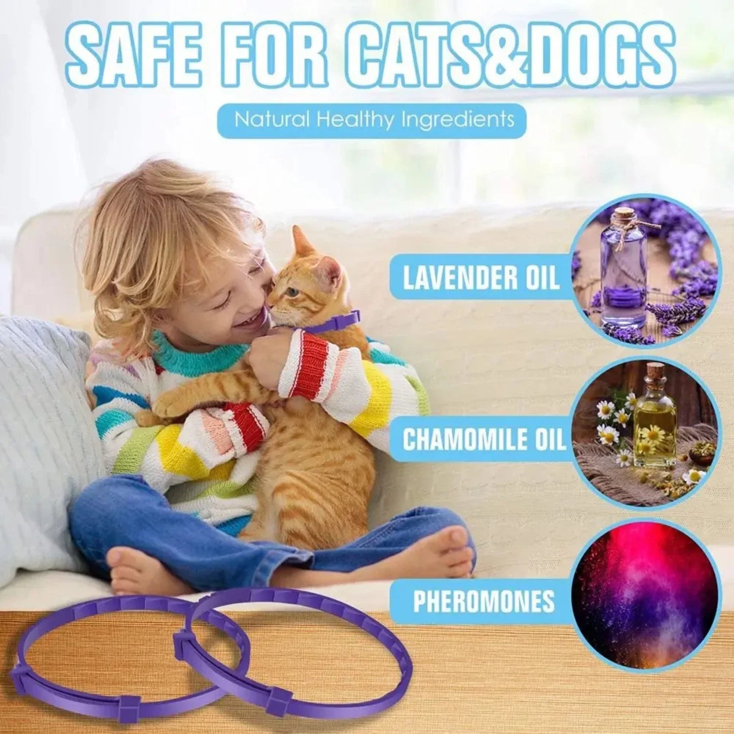 Pet Calming Collar Anxiety Relief Stress Reduction Pacify Soothing TPR Adjustable Waterproof Dog Cat Necklace Pet Supply