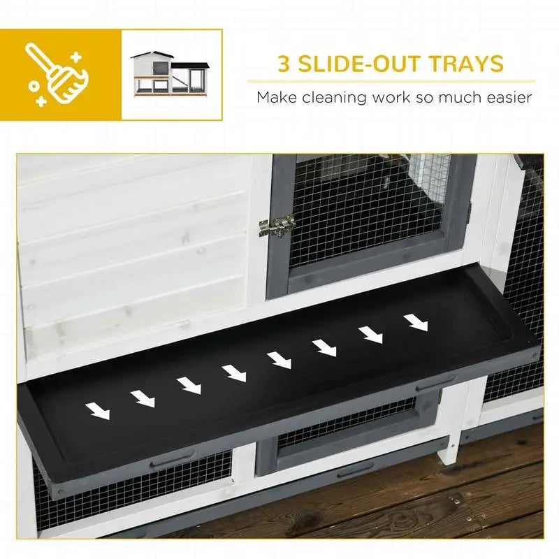 62" Rabbit Hutch Wooden Bunny Cage Guinea Pig Enclosure with Run Area Removable Tray Asphalt Roof Lockable Doors and Ramp White
