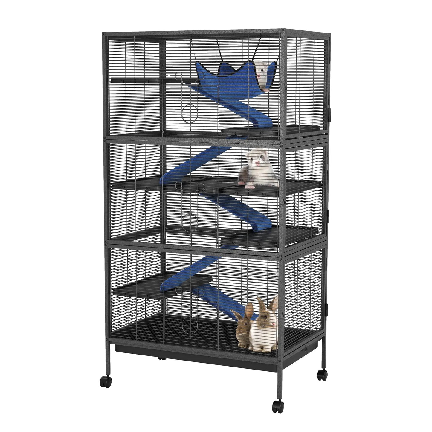 Metal Small Animal Cages, 58" h Large Ferret Nation Cage with Hammock, 7 Removable Platforms for Sugar Glider, Guinea Pigs