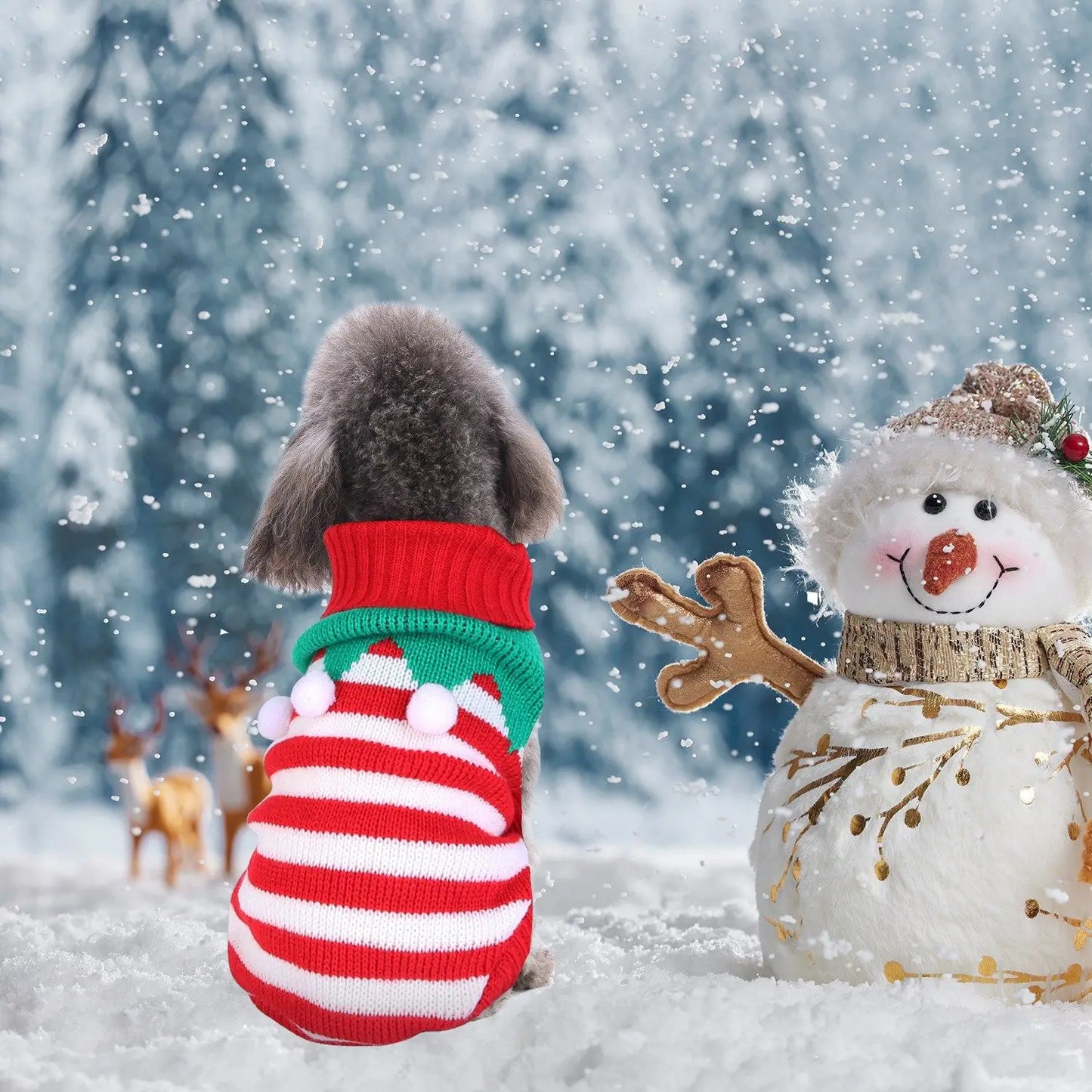 For Pet Christmas Turtleneck Sweater Dog Cat Christmas Clothes Snowman Stripes Costume Winter Holiday Sweater for Small Medium K