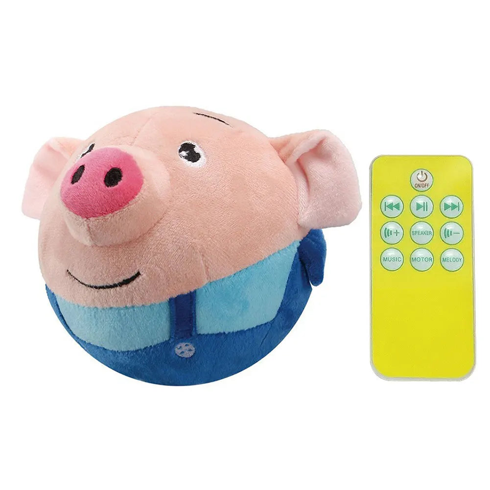 Cartoon Pig Active Moving Pet Plush Toy USB Rechargeable Interactive Dog Toys Pet Bouncing Balls for Dogs Cats