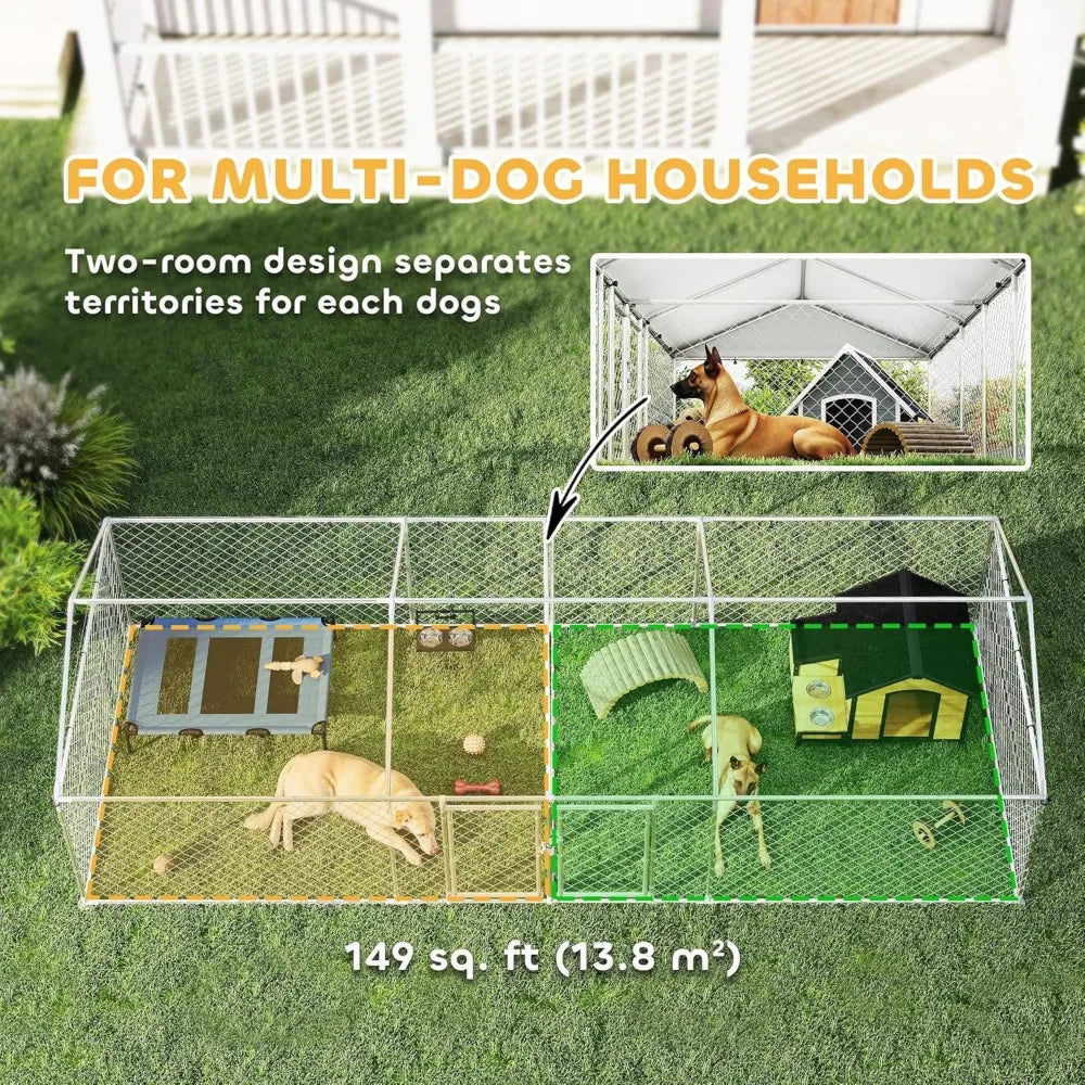 PawHut Outdoor Dog Kennel: 20ft x 7.5ft x 5.2ft, Dual-Room Heavy Duty Enclosure for Large Dogs with Waterproof Roof and Galvaniz