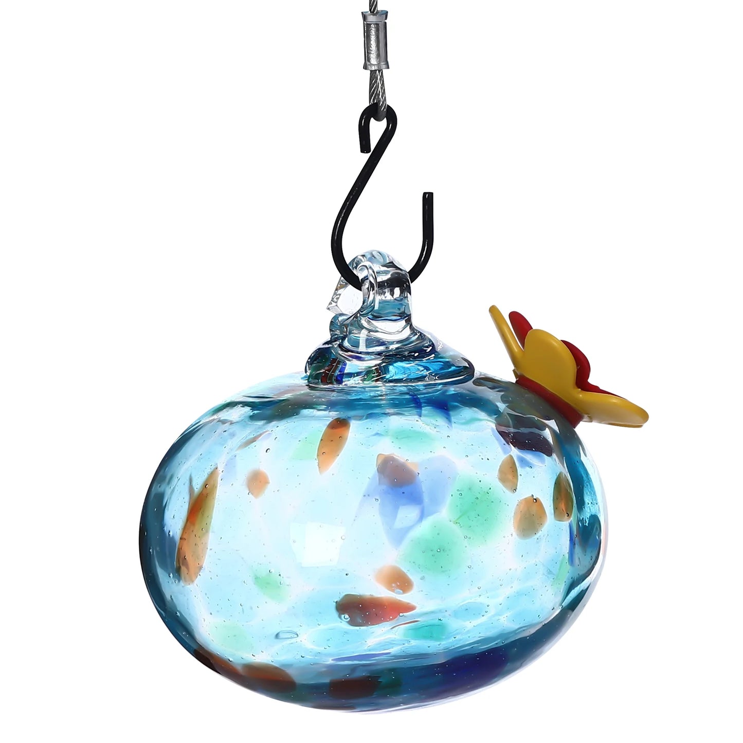 Bird Feeder, Hanging Hummingbird Feeder Blue Glass, Outdoor Garden Bird Feeder with Stable Metal Base, to Attract Wild Birds