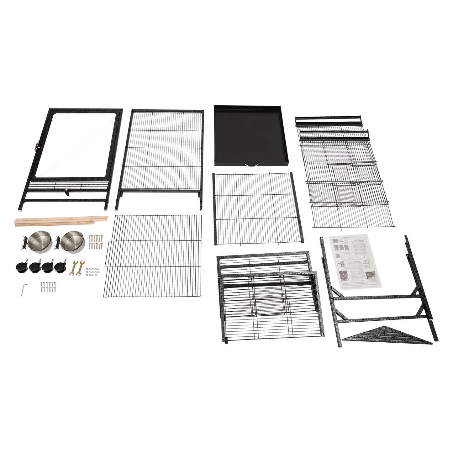 Large Black Bird Cage with Wheels, 4 Braked Wheels (2) Acid-Washed Iron 46×46×136cm Open Top for Parrots