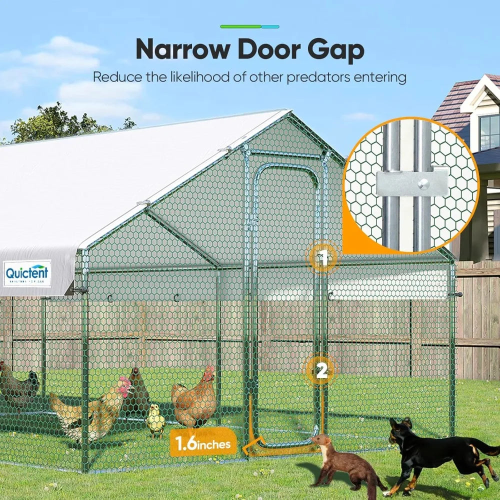 Large Metal Chicken Coop Run, W/Roosting Perch for 20+ Poultry, with Heavy Duty Wire, Mesh and Waterproof Roof Cover