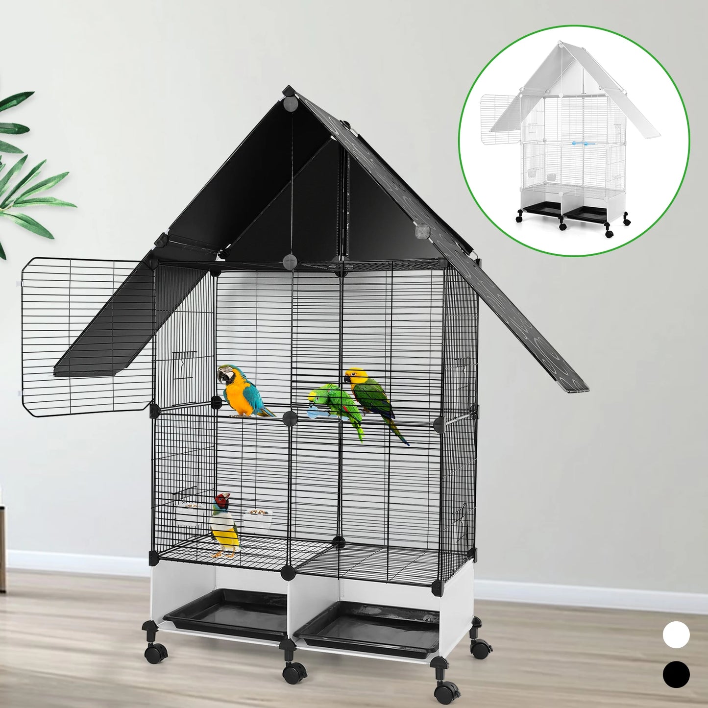 Bird Cage with Rolling Stand House Shape Bird Cage Large 2 Tier Bird Cage Bird Villa for Canary Finch Budgie Lovebirds