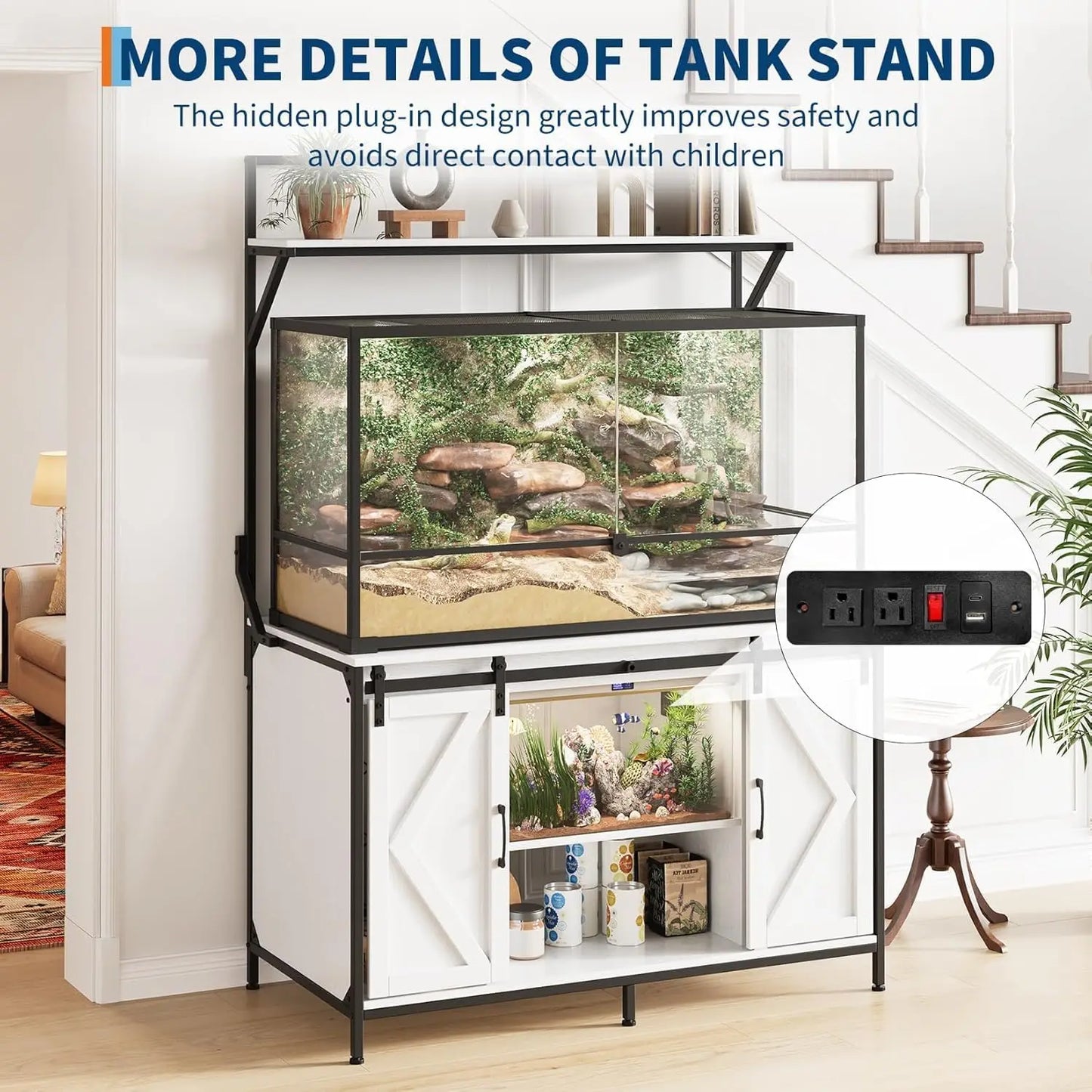 48"x24" Reptile & Aquarium Stand 1200LBS Heavy Duty Fits 40-120Gal Power Outlet & USB For Bearded Dragon Turtle Terrarium
