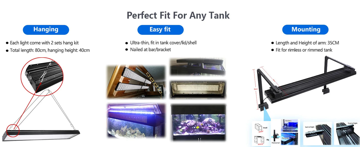 PopBloom H75 WiFi Dimmable LED Aquarium Light, Smart App Control, Suitable for 150-200cm Fish Tanks (With Hang Kit)