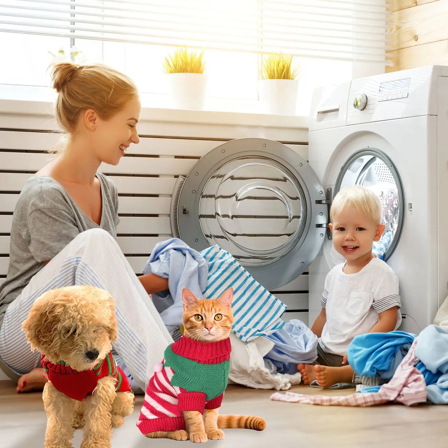 For Pet Christmas Turtleneck Sweater Dog Cat Christmas Clothes Snowman Stripes Costume Winter Holiday Sweater for Small Medium K