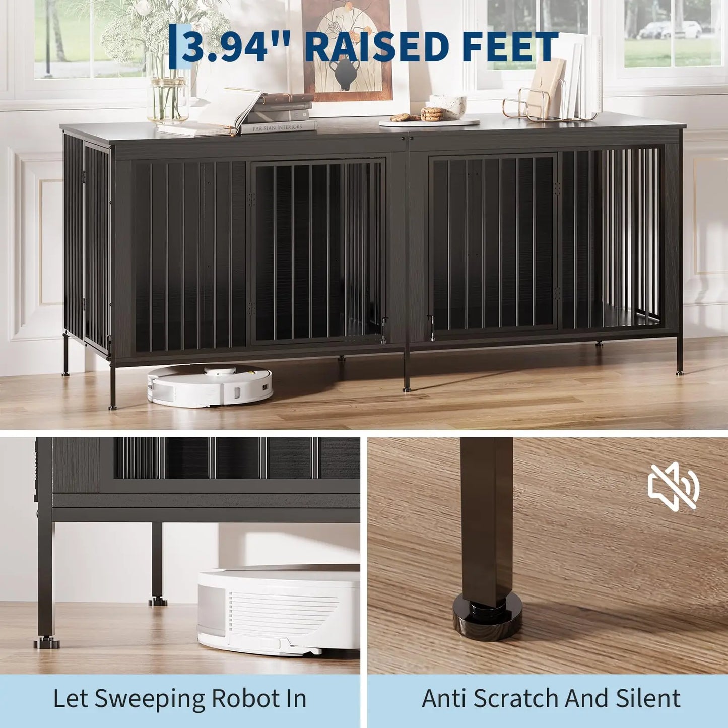 78.74" XL Double Dog Crate Furniture Heavy Duty Kennel With Removable Divider For 2 Dogs Indoor Dog Crate As TV Stand