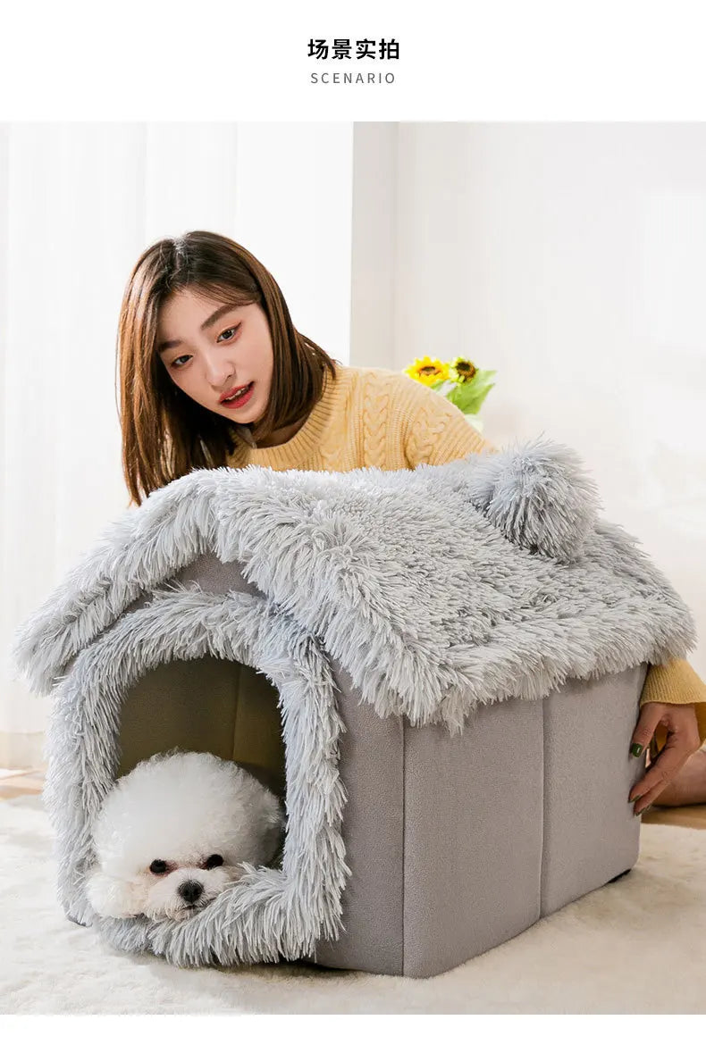 Dog Kennel Indoor Soft Comfortable Puppy House Removable Small Dog Bed Cave Winter Warm Pet Sleeping Mat Portable