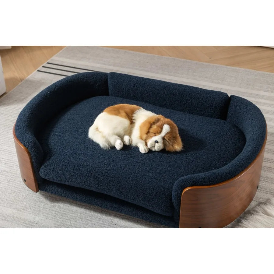 Scandinavian style Elevated Dog Bed Pet Sofa With Solid Wood legs and Walnut Bent Wood Back Cashmere Cushion Large Size