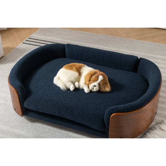 Scandinavian style Elevated Dog Bed Pet Sofa With Solid Wood legs and Walnut Bent Wood Back Cashmere Cushion Large Size