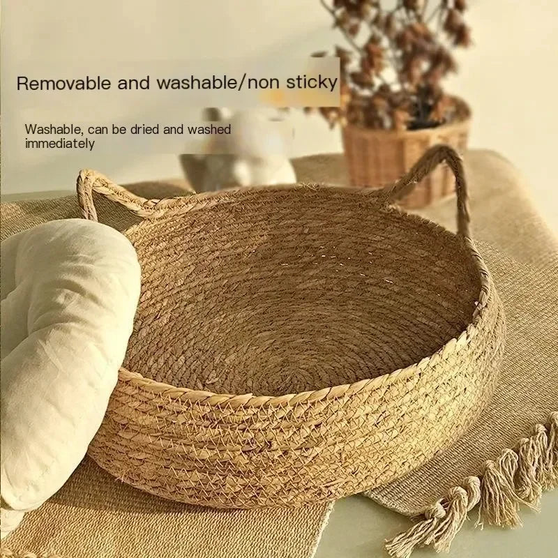 Pure hand-woven rattan cat nest four seasons universal warm pad removable washable winter pet supplies