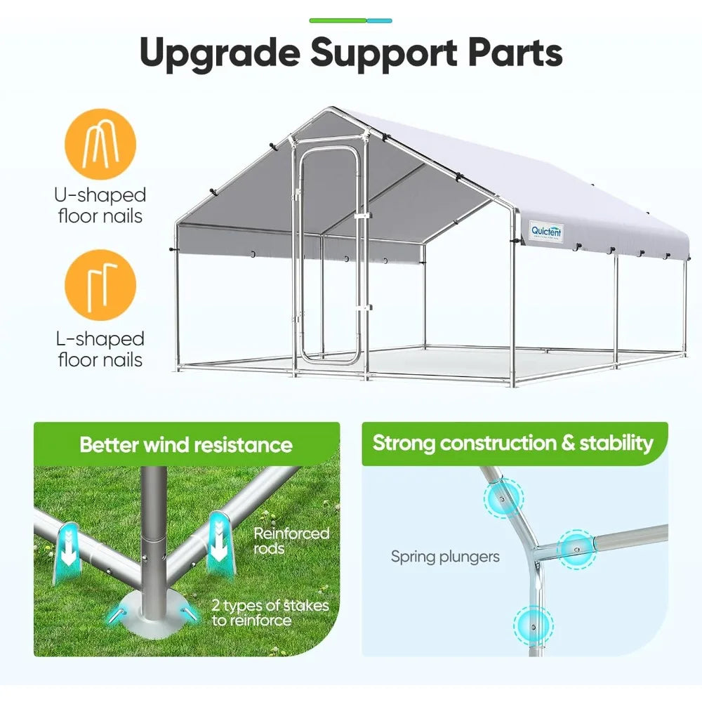 Large Metal Chicken Coop Run, W/Roosting Perch for 20+ Poultry, with Heavy Duty Wire, Mesh and Waterproof Roof Cover