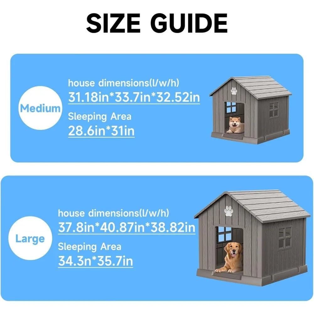 Dog House Outdoor Indoor,Dog Kennel Weatherproof Resin Shelter with Air Vents and Elevated Floor for Small Medium Large Dogs,Eas