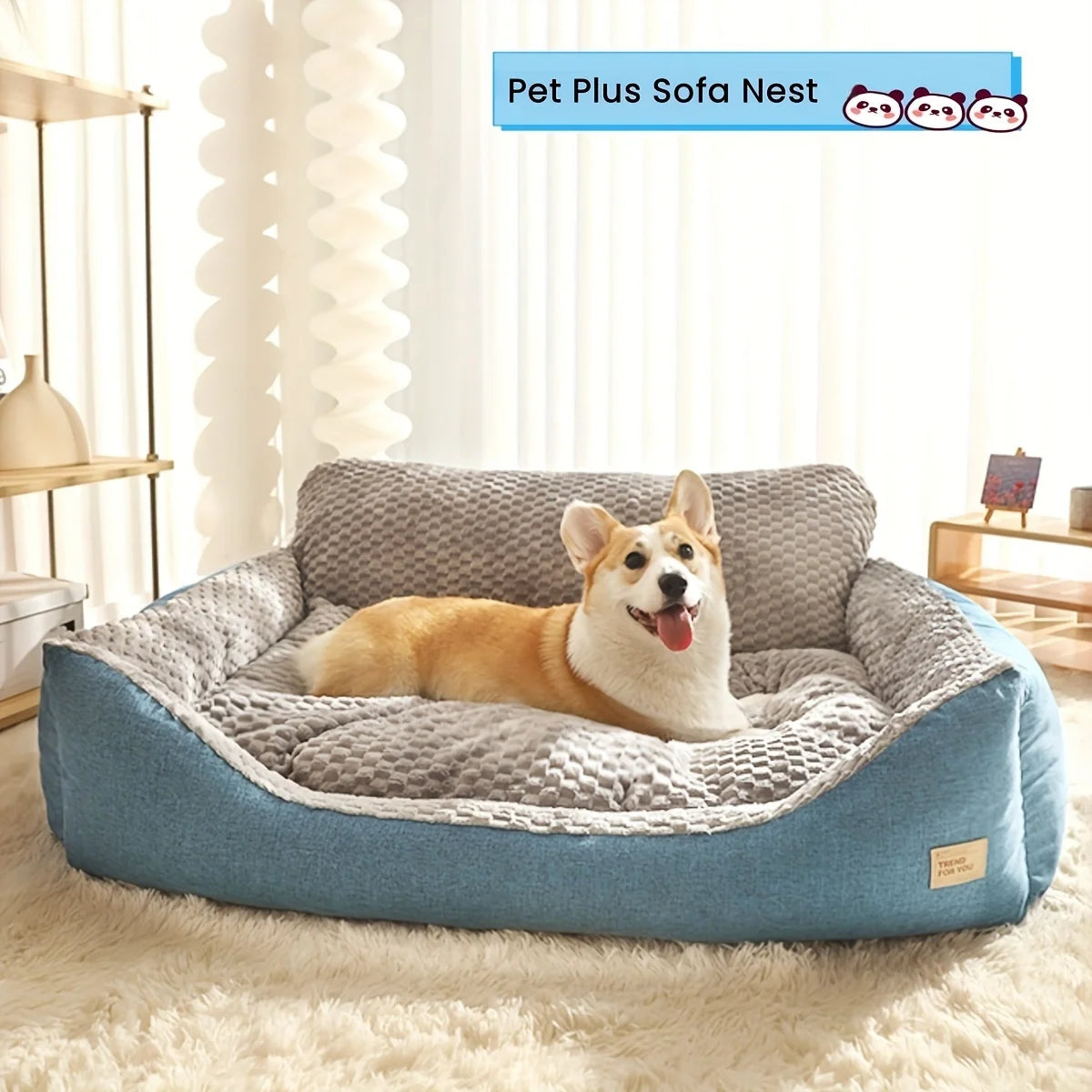 Luxury Extra Large Dog Bed Orthopedic Support Pet Sofa Bed, Suitable for Medium to Large Dogs and Cats - Plaid Design with Soft Polyester Filling, Non-Slip Bottom, All-Season Dog Bed with Headrest Support, Ideal for Golden Re