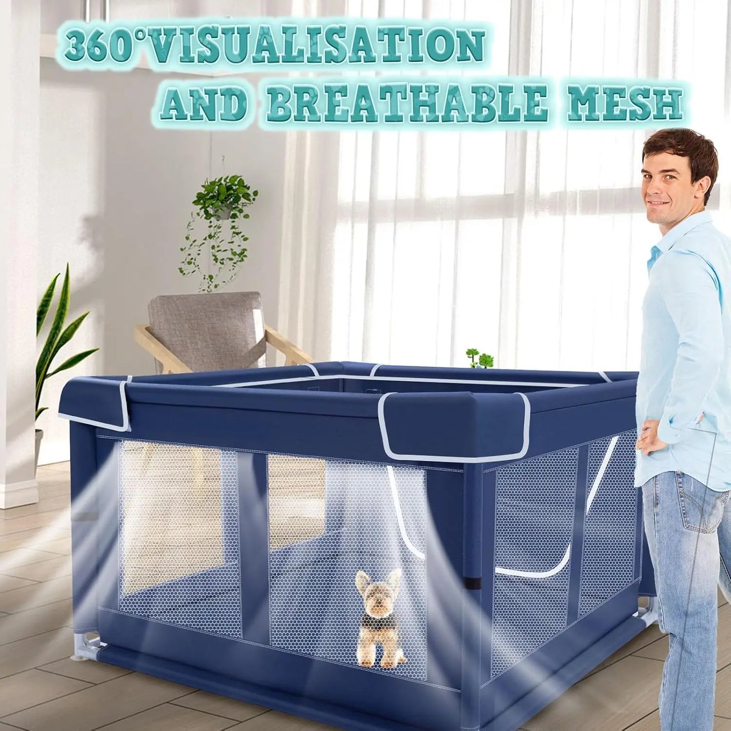 42x42 Inch Dog Playpen with Gate, Sturdy Pet Fence for Puppies and Small Dogs Indoor Outdoor