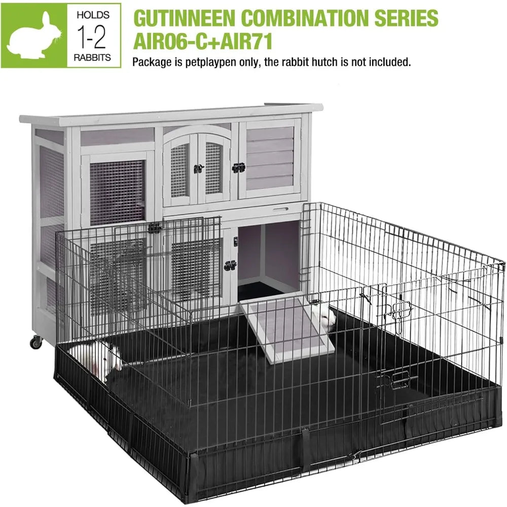Rabbit Cage, Indoor and Outdoor Rabbit House, Guinea Pig Cage, with Wheels, with Plastic Tray, 47 Inches