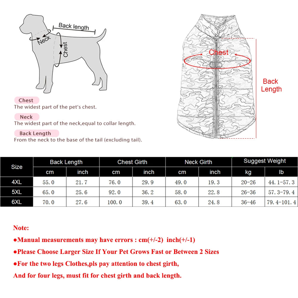 Winter Dog Clothes Coat Waterproof Large Dogs Jacket 4-6XL Camouflage Print Warm Windproof Labrodor Golden Retriever Clothing
