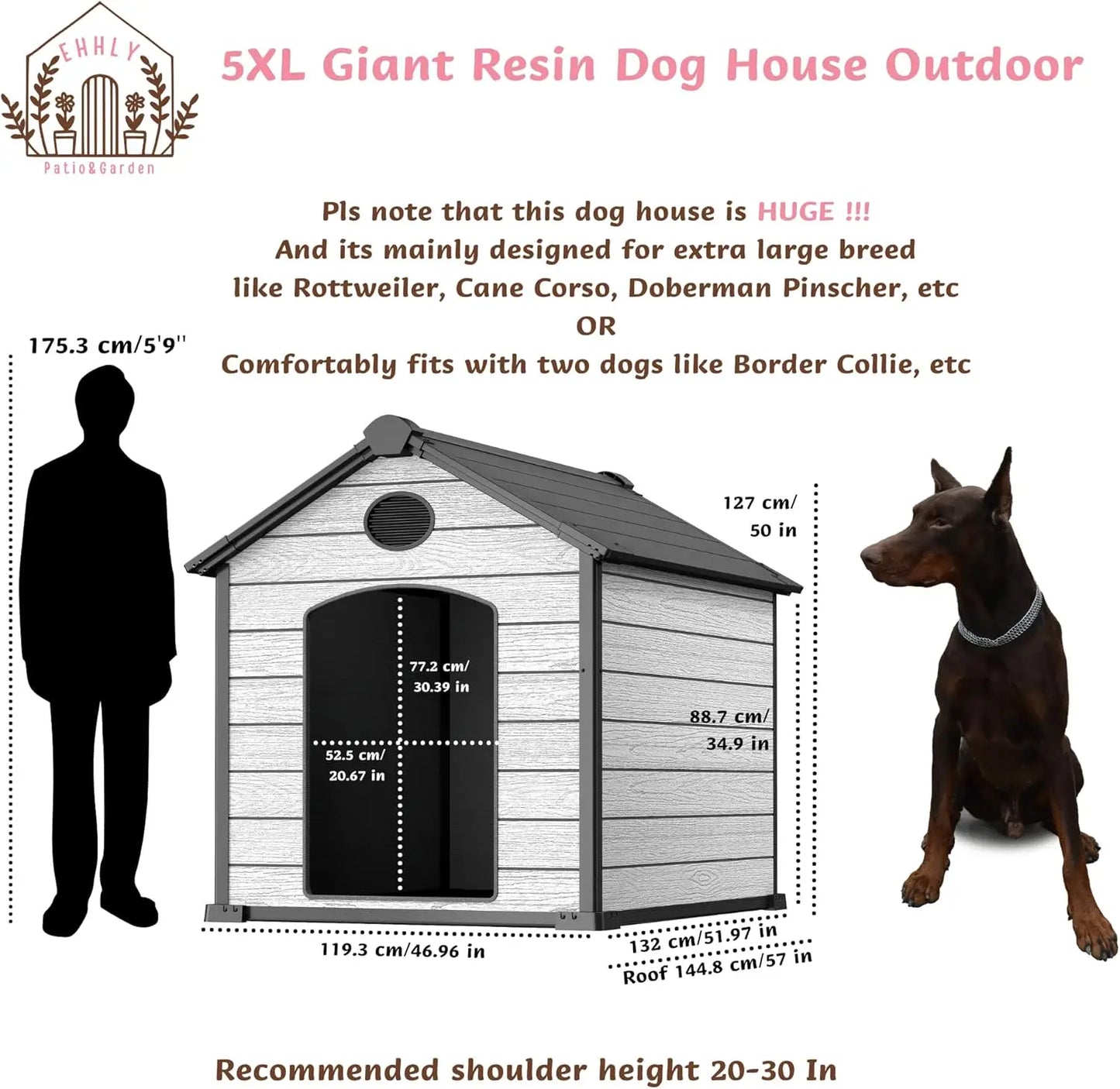 57" Extra Large Dog House Outdoor Weatherproof, 5XL Big Dog House for 3 Large Dogs Outside, Insulated Igloo Pet House
