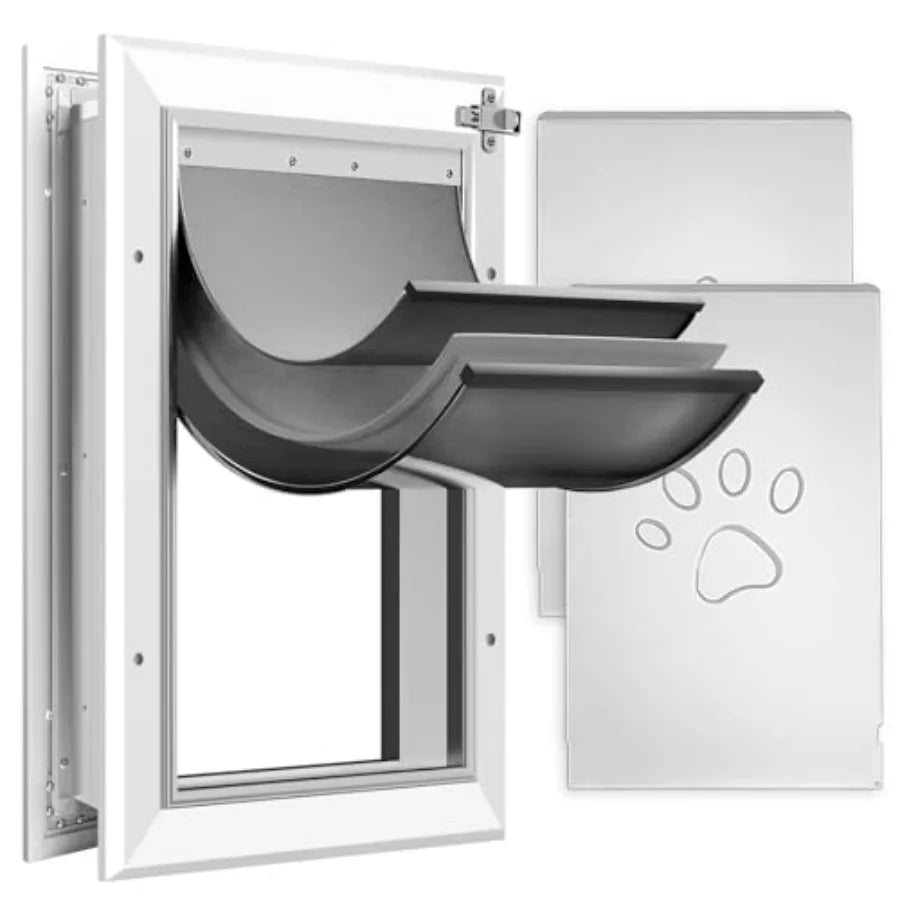 Heavy Duty Aluminum Dog Door with Locking Mechanism and Three Flaps for Indoor Outdoor Use Insulated Design for Temperature Con