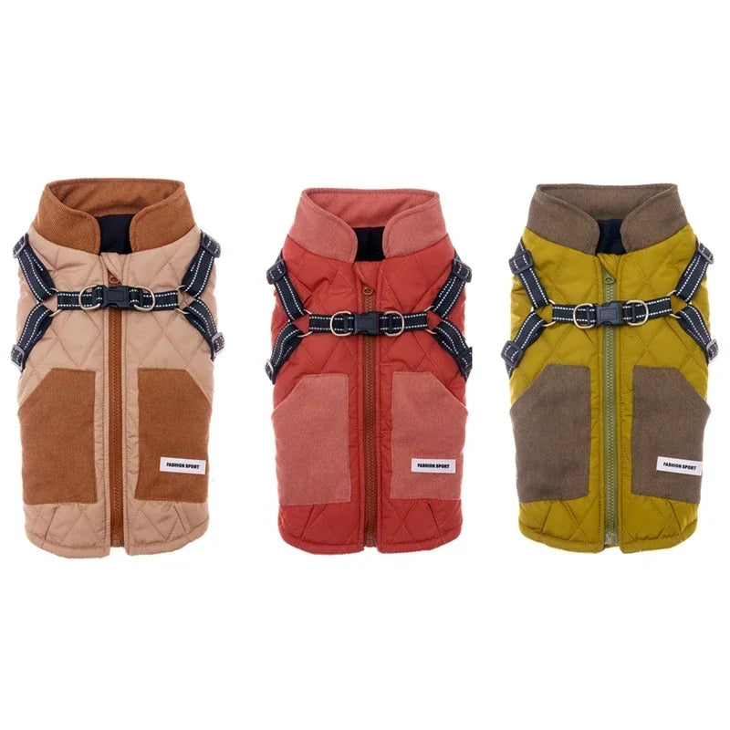 Winter Dog Clothes Zippered Harness Dog Coat Warm Pet Clothing Small Medium Dogs Jacket Chihuahua French Bulldog Coat Costume