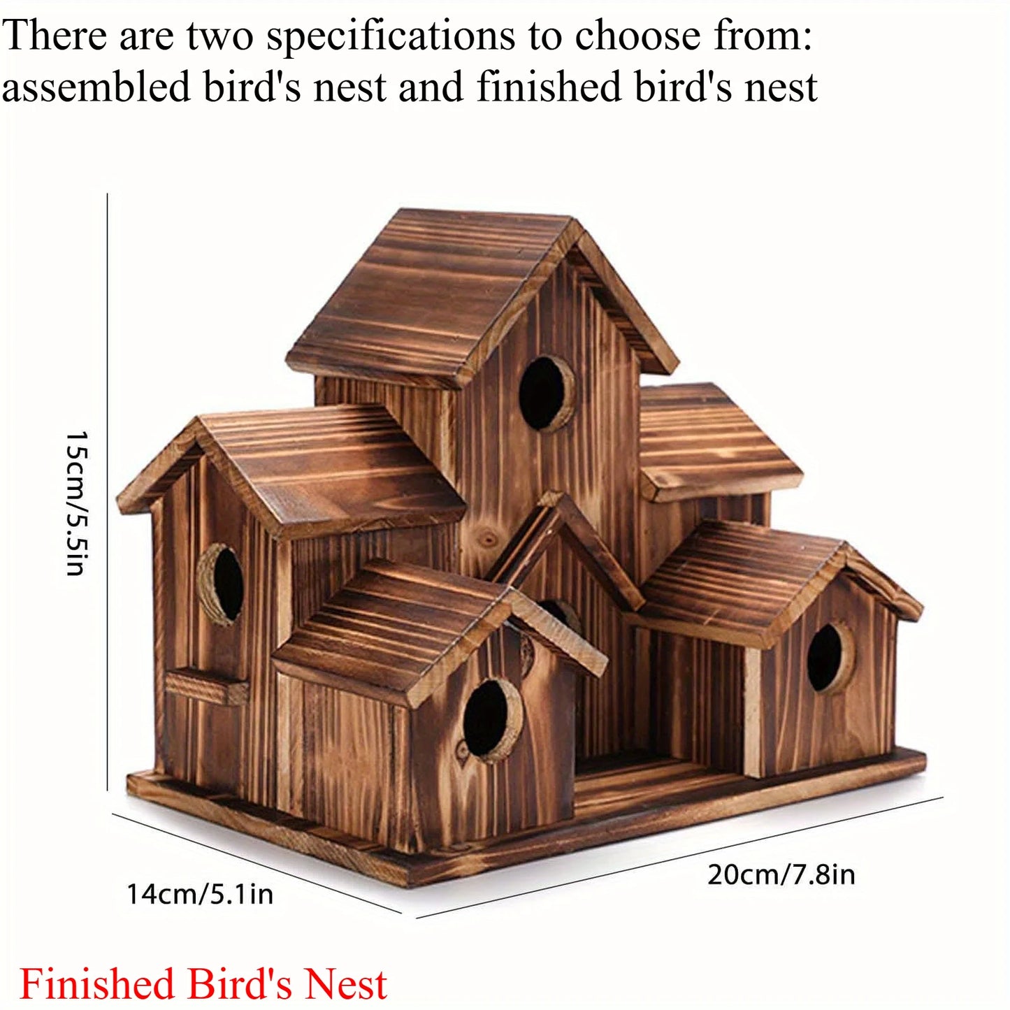 Outdoor bird house, handmade 6-hole, hanging bird house, used for gardening decoration and bird habitat