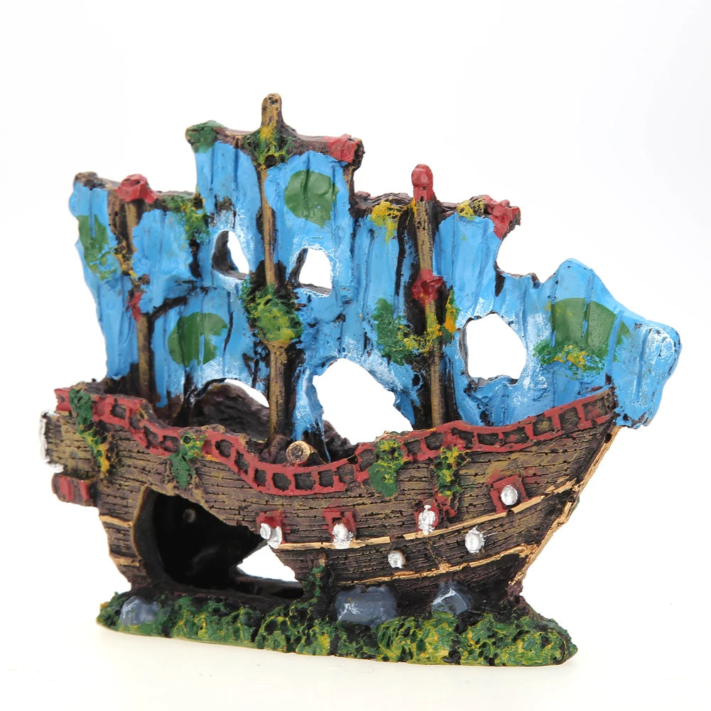 Pirate Ship Wreck Ship Resin Ornament Wreck Sunk Ship Landscape Sailing Boat Cave Fish Playing Toys Aquarium Accessories