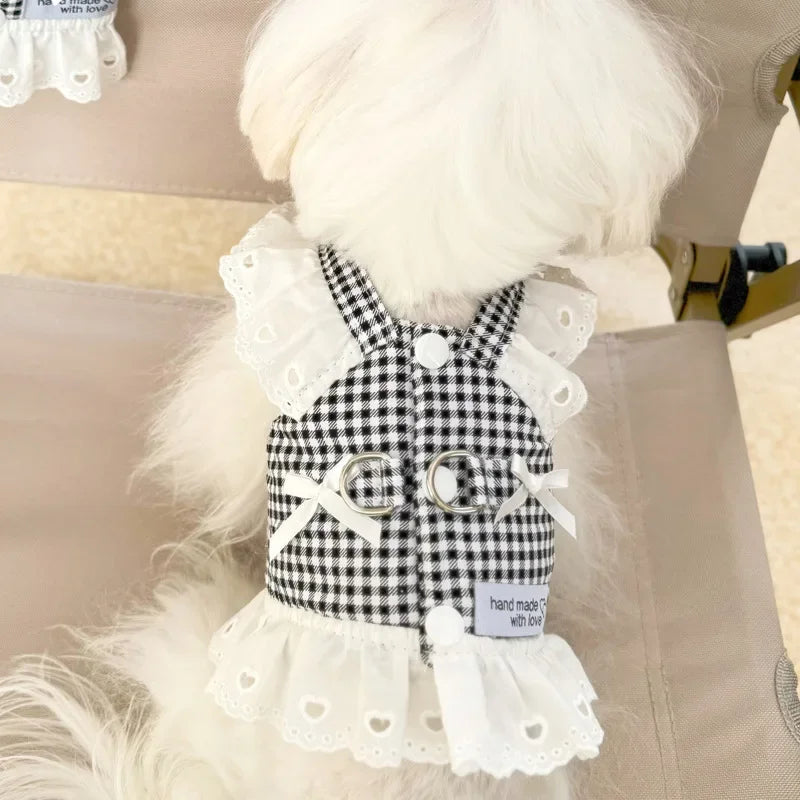 Lace Puppy Summer Clothes for Small Dogs Black Red Plaid Harness Vest Small Animal Pet Dog Chest Strap Outdoor Walking Apparel