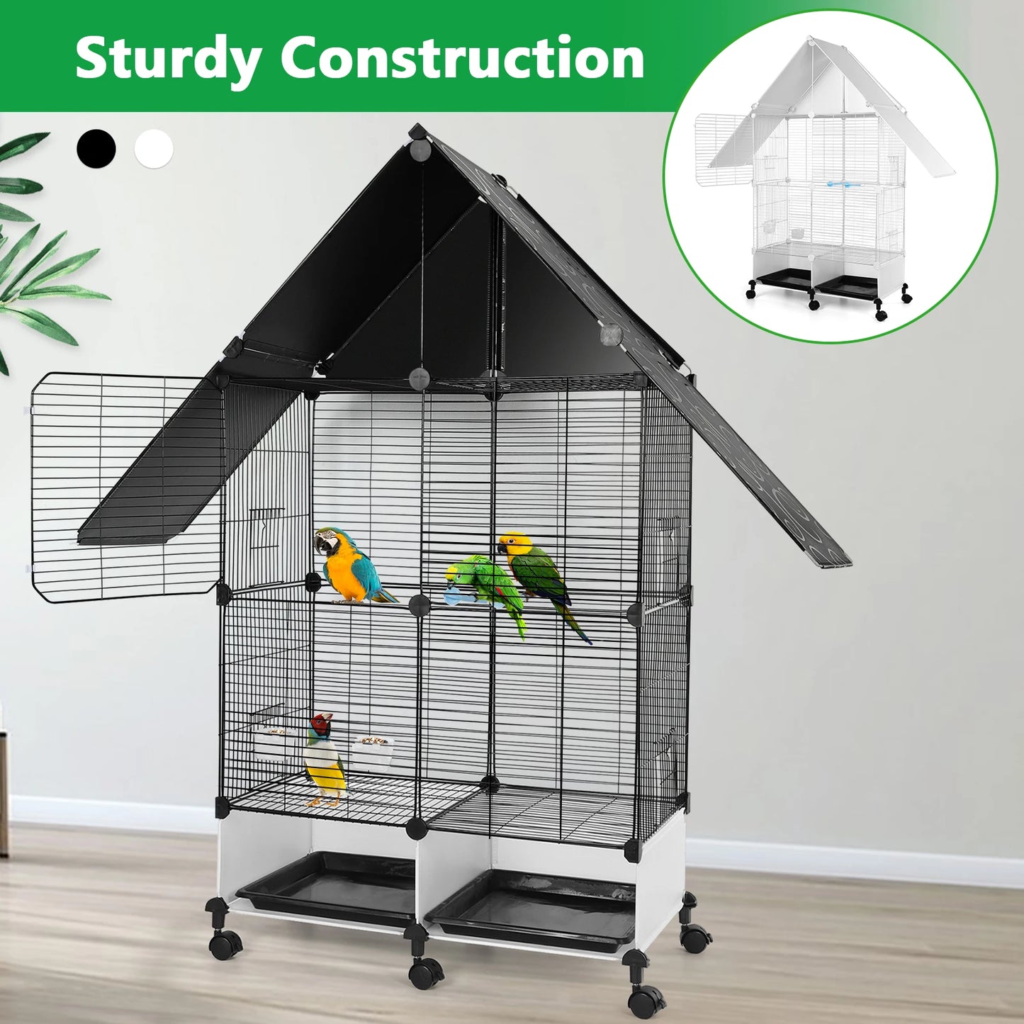 Bird Cage with Rolling Stand House Shape Bird Cage Large 2 Tier Bird Cage Bird Villa for Canary Finch Budgie Lovebirds