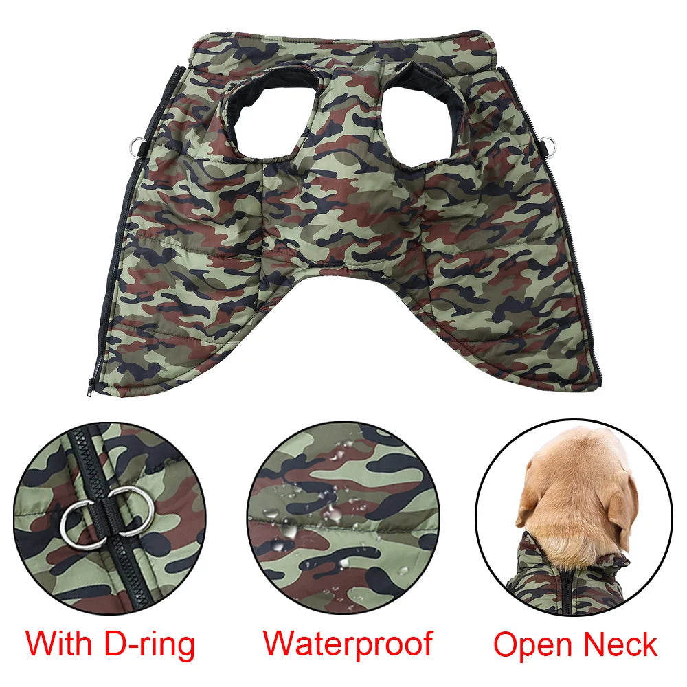 Winter Dog Clothes Coat Waterproof Large Dogs Jacket 4-6XL Camouflage Print Warm Windproof Labrodor Golden Retriever Clothing