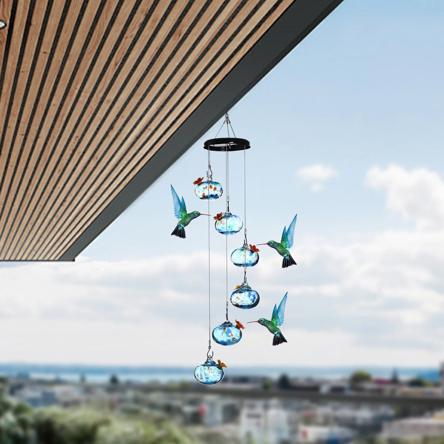 Bird Feeder, Hanging Hummingbird Feeder Blue Glass, Outdoor Garden Bird Feeder with Stable Metal Base, to Attract Wild Birds