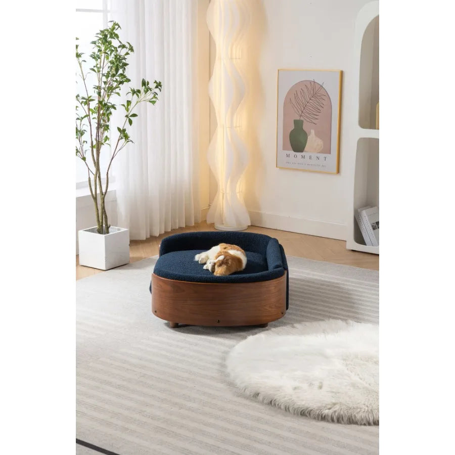 Scandinavian Elevated Dog Bed With Walnut Bent Wood Back