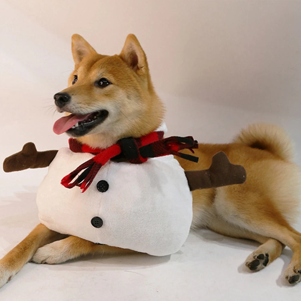 Christmas Snowman Dog Costume Outfits Winter Warm Puppy Cat Apparel for Small Medium Dogs Holiday Party Dressing Clothes
