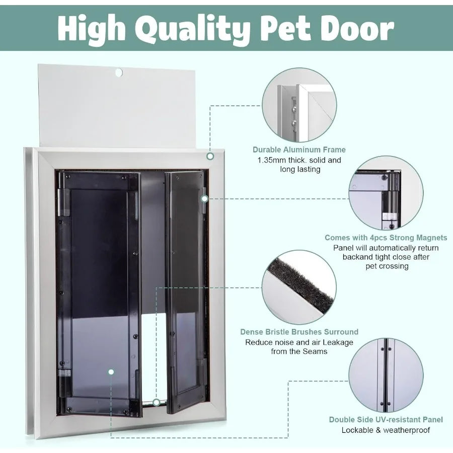 Premium Dog Door with Double Panels for IndoorOutdoor Use Automatic Closing Magnetic Flaps for Energy Efficiency Slidein Panel