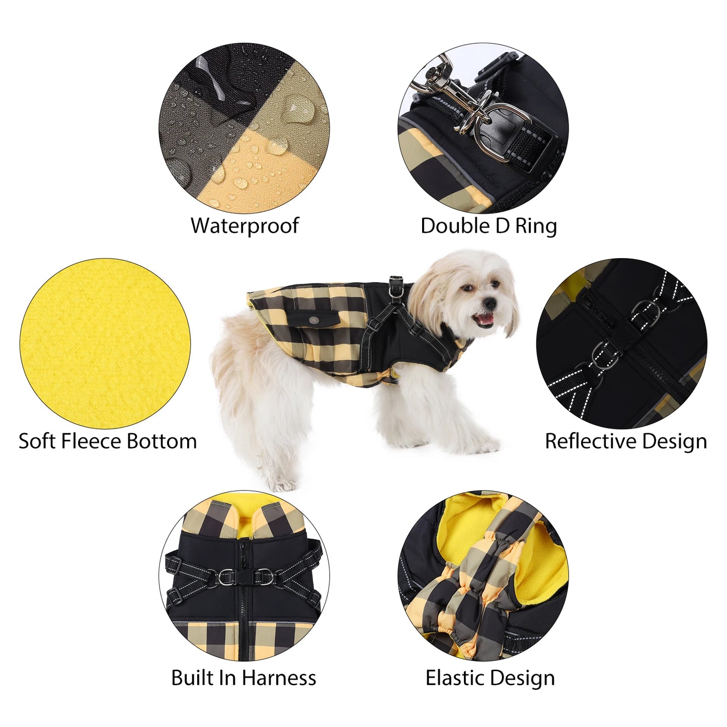 Plaid Thicken Padded Pet Dog Jacket With Harness For Cold Weather Windproof Winter Dog Jacket Coat For Small Medium Large Dog
