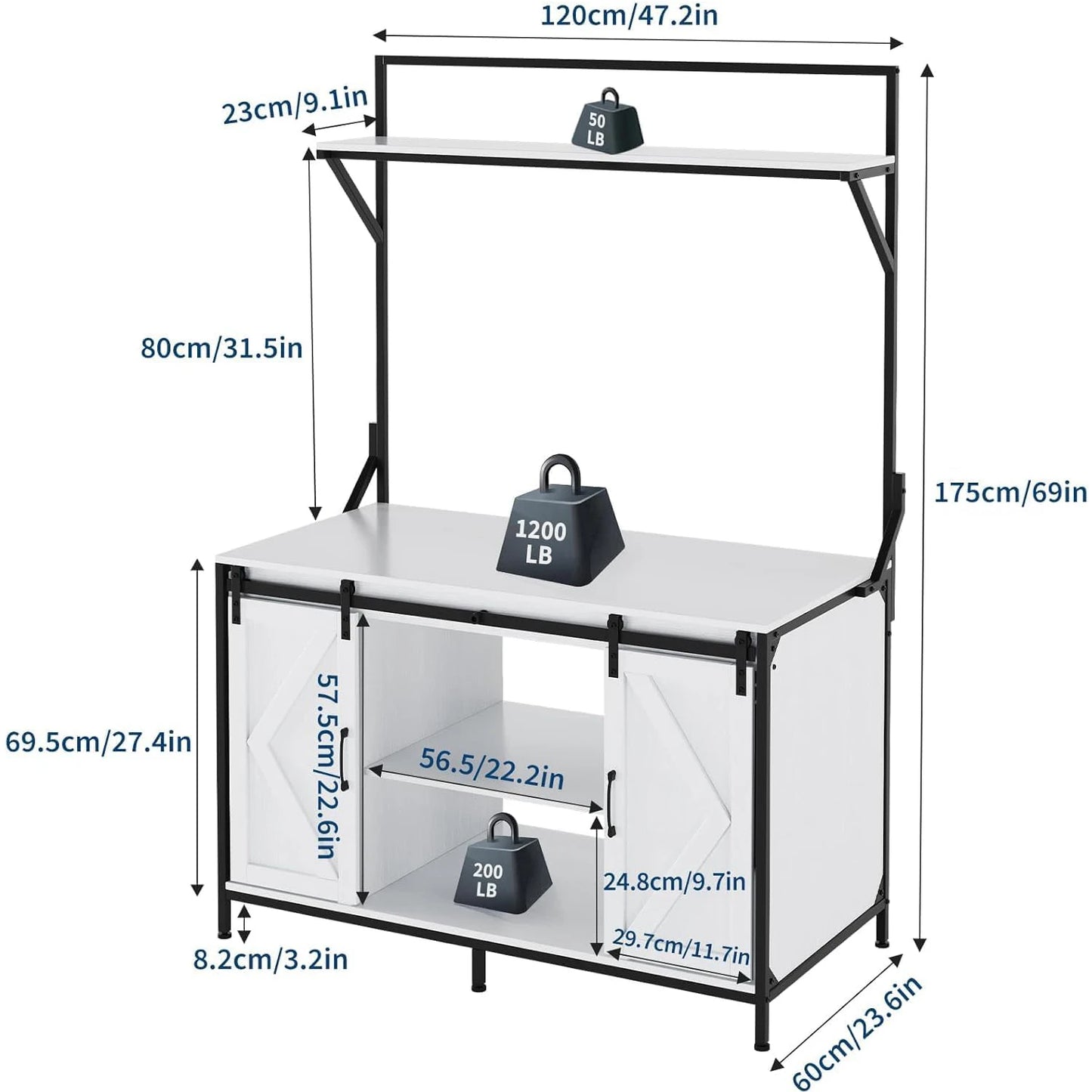 48"x24" Reptile & Aquarium Stand 1200LBS Heavy Duty Fits 40-120Gal Power Outlet & USB For Bearded Dragon Turtle Terrarium