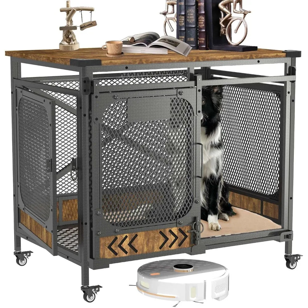 Heavy-Duty Farmhouse Furniture Dog Crate – XL Indoor Kennel for Medium to Large Dogs with Double Doors | Stylish Large Dog Cage